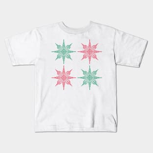 Pixel Snowflake Pattern Style 1 in Red and Green Kids T-Shirt